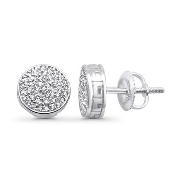Solid 10K White Gold 8mm Micro Pave Round Classic Diamond Stud Earring With Screw Backing Wholesale